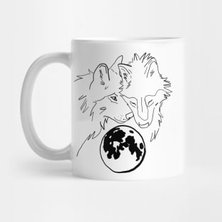 Black and white moon wolf hug Mug